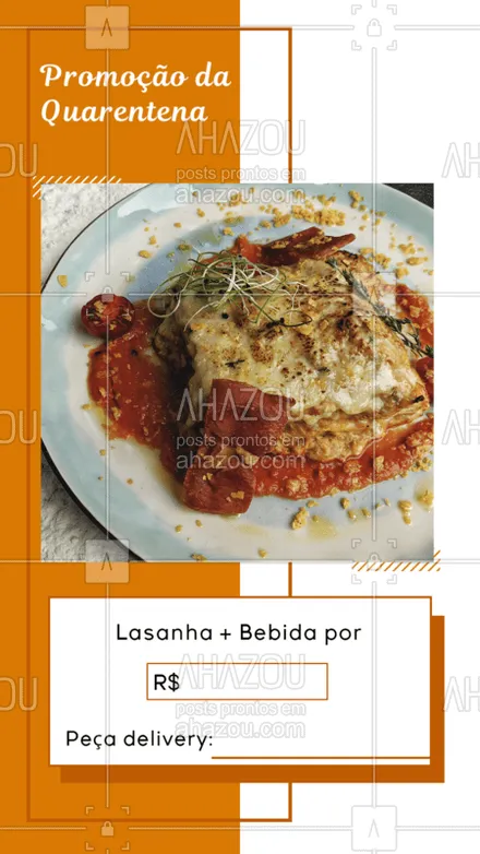 posts, legendas e frases de cozinha italiana para whatsapp, instagram e facebook: Quem mais ama lasagna? ? Faça o seu pedido: (contato)
#ComidaItaliana #Massa #MonteoSeuPrato #AhazouTaste #Promoção #Quarentena #FiqueemCasa #Delivery #Gastronomia 

