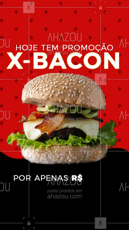 posts, legendas e frases de hamburguer para whatsapp, instagram e facebook: Começou a época de promoções. A promoção de hoje é X-Bacon por apenas R$......
Aproveite ! Peça agora
#ahazoutaste #burger #promocao #comer #instafood