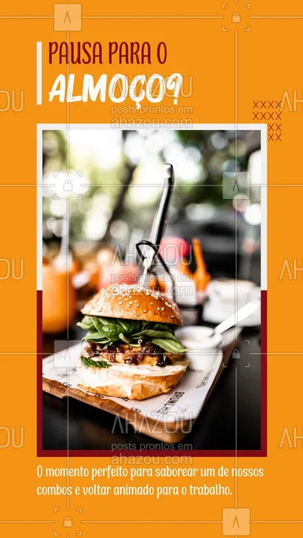 posts, legendas e frases de hamburguer para whatsapp, instagram e facebook: Aproveite seu horário de almoço, de uma escapadinha e prove um de nossos combos, com batata e refri! #lanche #hamburgueria #hamburguer #ahazoutaste
