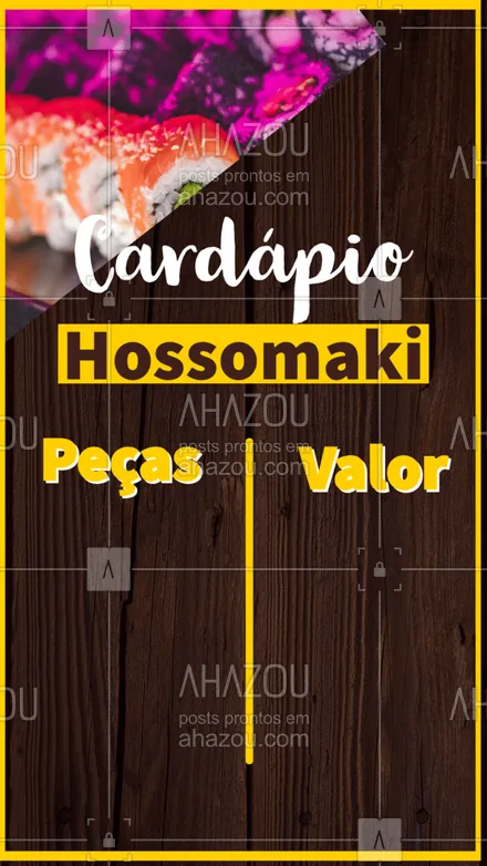 posts, legendas e frases de cozinha japonesa para whatsapp, instagram e facebook: Confira nosso cardápio com as peças de hossomaki. Entre em contato caso tenha alguma dúvida ou para fazer o seu pedido. #cardapio #comidajaponesa #ahazoutaste #editaveis #sushi #japa