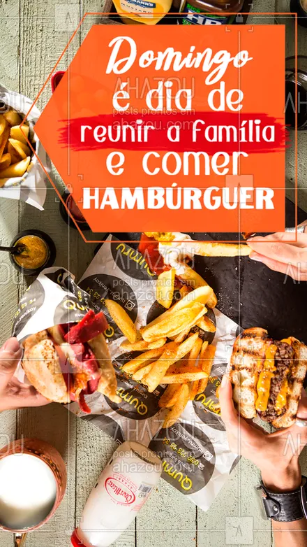 posts, legendas e frases de hamburguer para whatsapp, instagram e facebook: Domingo é um dia especial e pede comida gostosa com a família! Estamos esperando vocês <3 #ahazoutaste #burgerlovers