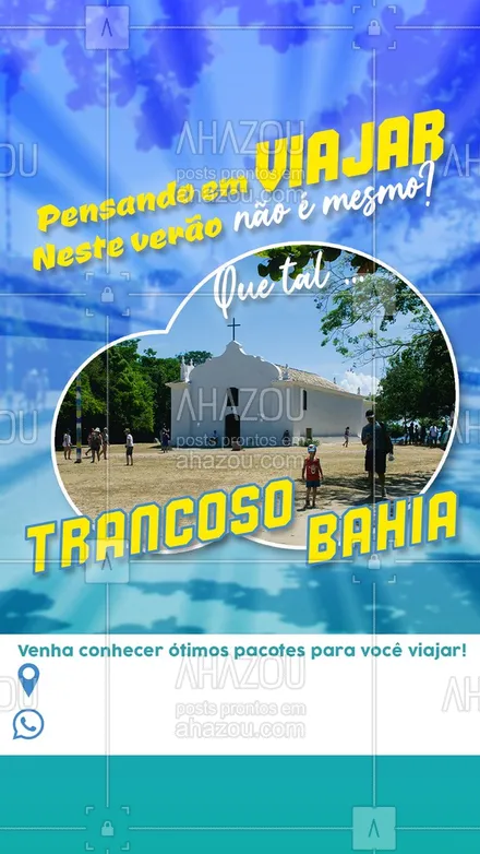 posts, legendas e frases de agências & agentes de viagem para whatsapp, instagram e facebook: Não perca essa oportunidade de uma viagem incrível para Trancoso na Bahia! Venha conhecer os nossos pacotes especiais para você. ✈️☀️ #Viajar #Bahia #ahznoel #AhazouTravel #Viagem #Trancoso #AhazouTravel 