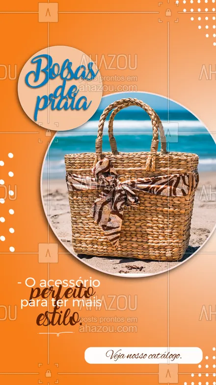 posts, legendas e frases de moda praia para whatsapp, instagram e facebook: Bolsas de qualidade, estilosas, modernas e resistentes ao calor e à água. Com nossas bolsas de praia seus objetos pessoais ficam seguros e você pode curtir a praia com toda tranquilidade. Confira o nosso catálogo e veja as melhores coleções que preparamos para você. 🤩
#AhazouFashion #beach  #fashion  #moda  #modapraia  #praia  #summer  #tendencia  #verao #bolsadepraia
