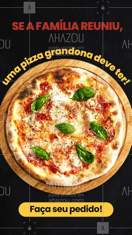 posts, legendas e frases de pizzaria para whatsapp, instagram e facebook: Uma pizza grandona pra dividir com a família é tudo de bom para curtir os momentos ao lado de quem você ama! Faça seu pedido! 💖🍕
#ahazoutaste #pizzaria  #pizza  #pizzalife  #pizzalovers 