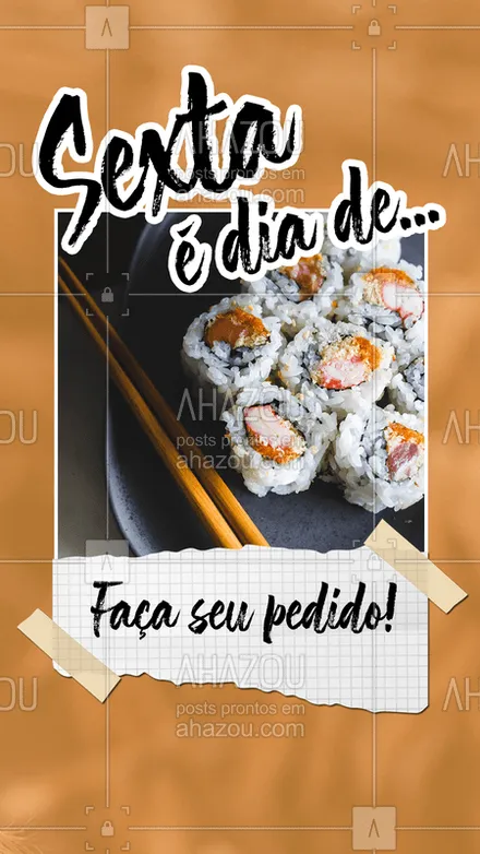 posts, legendas e frases de cozinha japonesa para whatsapp, instagram e facebook: Como diz o ditado: Uma imagem vale mais que mil palavras ? Faça já o seu pedido pra sextar da melhor forma ? 
#sushi #sextou #ahazoutaste