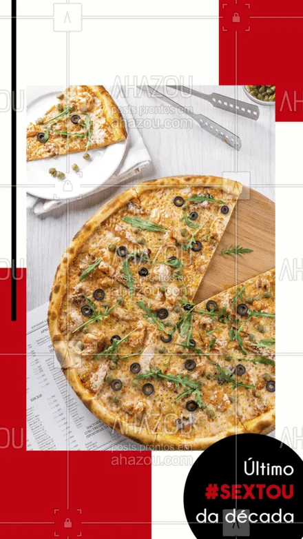 posts, legendas e frases de pizzaria para whatsapp, instagram e facebook: O último #sextou da década precisa ser épico, concordam? Então chama os amigos e corre pra cá (ou aproveita para pedir nosso delivery) ? #sexta #ahazoutaste #sextafeira #pizzaria #pizza