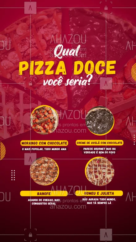 posts, legendas e frases de pizzaria para whatsapp, instagram e facebook: E aí,  nesse rolê de pizzas doces, quem é você? 🤔😋
#enquete #engraçado #humor #ahazoutaste #pizzadoce  #pizza  #pizzalife  #pizzalovers  #pizzaria 