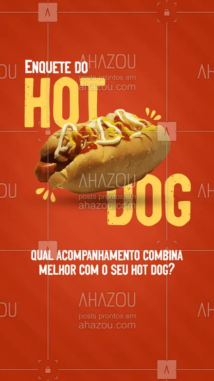 posts, legendas e frases de hot dog  para whatsapp, instagram e facebook: Muitos acompanhamentos podem deixar seu dogão ainda mais gostoso... Qual é o seu acompanhamento preferido? 🤔🌭 
#ahazoutaste #hotdoglovers  #hotdoggourmet  #cachorroquente  #food  #hotdog 