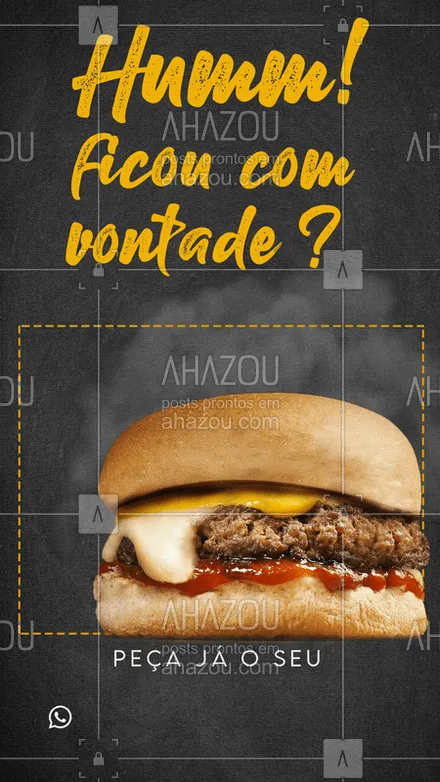posts, legendas e frases de hamburguer para whatsapp, instagram e facebook: Bateu aquela vontade, manda um zap para nós e peça já o seu hambúrguer! ??? #food #ahazou #hamburguer #promoção