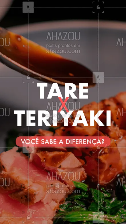 posts, legendas e frases de cozinha japonesa para whatsapp, instagram e facebook: Apesar de terem a mesma base: molho de soja e gengibre, o Teriyaki tem também gergelim ao invés do saque usado no Tare, e ainda mantém notas salgadas de sabor. #Tare #ahazoutaste #Teriyaki