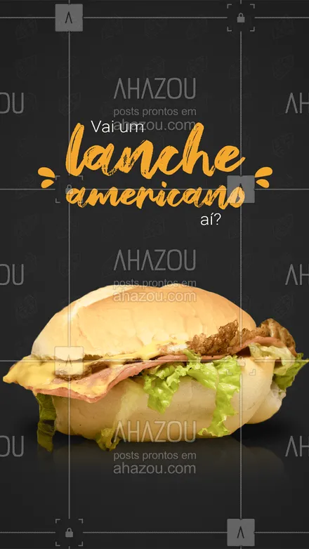 posts, legendas e frases de hamburguer para whatsapp, instagram e facebook: Que tal pedir um lanche americano para o seu jantar? Entre em contato e peça já o seu! #hamburgueria #burgerlovers #ahazoutaste #burger #artesanal #lancheamericano #lanches