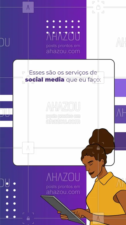 posts, legendas e frases de marketing digital para whatsapp, instagram e facebook: Precisando de uma mãozinha no social media? Confira com o que eu trabalho e faça um orçamento comigo.😁 #AhazouMktDigital #marketing  #marketingdigital  #mktdigital  #redessociais  #socialmedia 