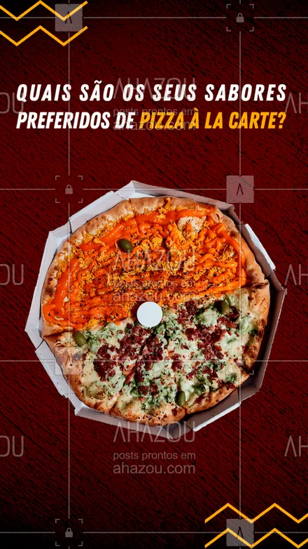posts, legendas e frases de pizzaria para whatsapp, instagram e facebook: Existem vários sabores de pizza no mundo, e as vezes fica até difícil escolher na hora de pedir. Queremos saber de você, quando você vai pedir aquela deliciosa pizza à la carte, quais os sabores você prefere?🍕 #ahazoutaste #pizzaria  #pizzalovers  #pizzalife  #pizza 
