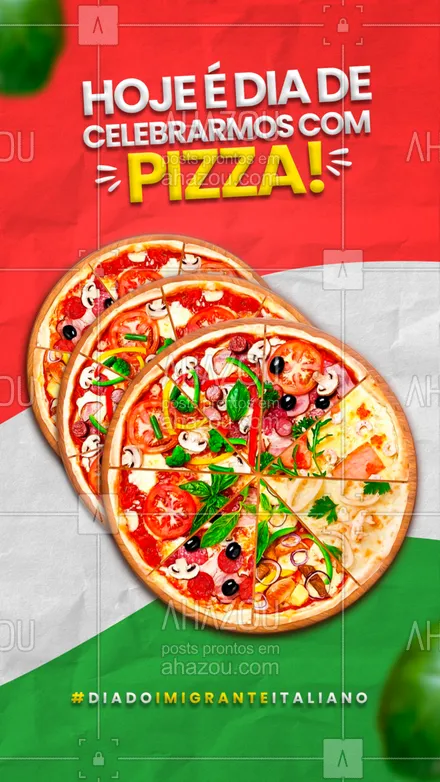 posts, legendas e frases de pizzaria para whatsapp, instagram e facebook: Porque qualquer motivo que tivermos para comer nossa amada pizza vale a pena.?❤️️ 

#DiadoImigranteItaliano #AhazouTaste #Pizza #Pizzaria #Gastronomia
