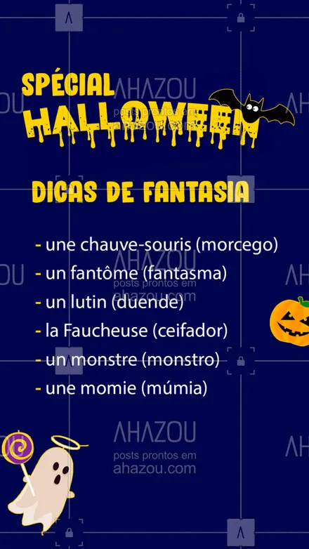 posts, legendas e frases de línguas estrangeiras para whatsapp, instagram e facebook:  E você, já escolheu sua fantasia de Halloween? ??
#Halloween #Frances #AhazouEdu #AulasdeFrances #DicasdeFrances