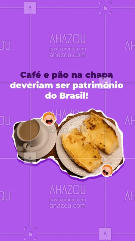 posts, legendas e frases de cafés para whatsapp, instagram e facebook:  Não tem nada mais brasileiro do que começar o dia com um café e um pão na chapa.v#ahazoutaste  #cafeteria
 #café #coffee
 #café