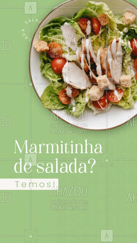 posts, legendas e frases de marmitas para whatsapp, instagram e facebook: Deixe o seu almoço mais saudável com as nossas saladinhas! 🥗😋
#salada #ahazoutaste #comidacaseira  #comidadeverdade  #marmitando  #marmitas  #marmitex 