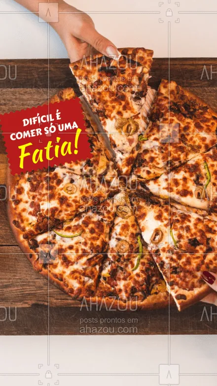 posts, legendas e frases de pizzaria para whatsapp, instagram e facebook: Quem gosta de comer pizza sabe bem o quanto é difícil comer apenas um pedaço. Então pra quê passar vontade, não é mesmo? Faça já o seu pedido conosco! ?

#FOMEDEPIZZA #PIZZA #PIZZARIA #DELIVERY #AHAZOUTASTE 