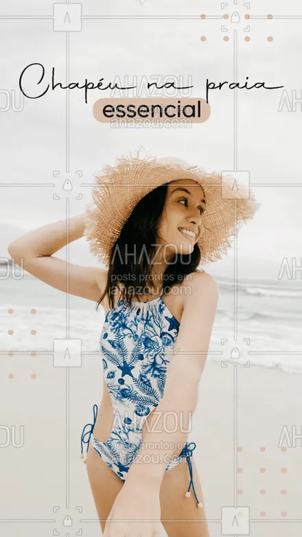 posts, legendas e frases de moda praia para whatsapp, instagram e facebook: Além de prevenir contra o sol, o chapéu dá aquele complemento fundamental no look. Uma dica importante para o uso do chapéu, é que você não precisa se prender somente aos chapéus de palha, existem outros tipos de chapéu como de feltro e de tecidos, que podem ser utilizados sem medo. Você linda e protegida, num look só.
 #beach  #fashion #AhazouFashion #modapraia  #praia  #summer 