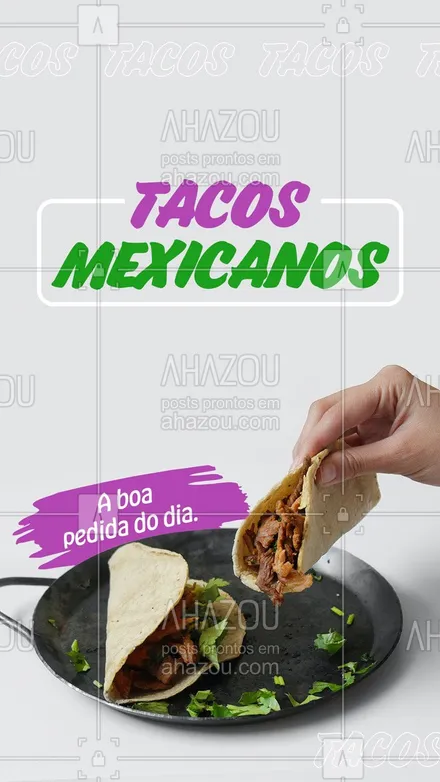 posts, legendas e frases de cozinha mexicana para whatsapp, instagram e facebook: Nossos tacos vão te surpreender em qualidade e sabor.
Peça já o seu.
#ahazoutaste #cozinhamexicana  #vivamexico  #texmex  #comidamexicana #tacos