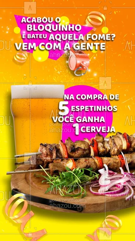 posts, legendas e frases de bares para whatsapp, instagram e facebook: Pra matar a fome da galera e ainda tomar uma gelada.?? #gastronomia #bar #ahazoutaste #espetinho #promocao #carnaval2020 #ganheumacerveja