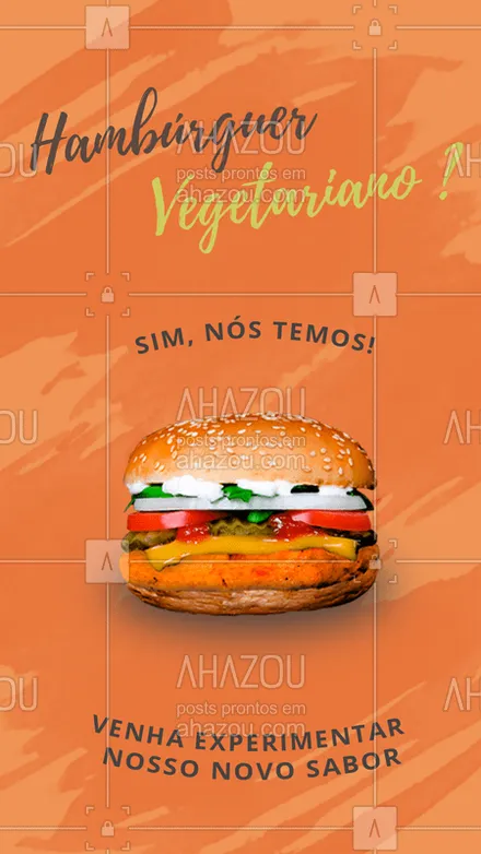 posts, legendas e frases de hamburguer para whatsapp, instagram e facebook: Agora nós também temos opções vegetarianas no cardápio. Venha conferir. #hamburguer #ahazouapp #vegetariano