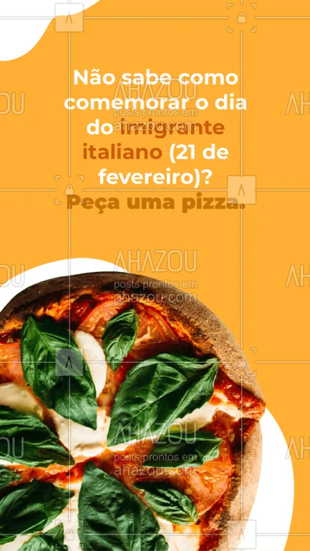 posts, legendas e frases de pizzaria para whatsapp, instagram e facebook: Nada como comer algo de origem italiana para comemorar o dia do imigrante italiano, ligue e peça sua deliciosa pizza (inserir número). 

 #pizza  #pizzalife  #pizzalovers #ahazoutaste #pizzaria #diadoimigranteitaliano #diadepizza #convites