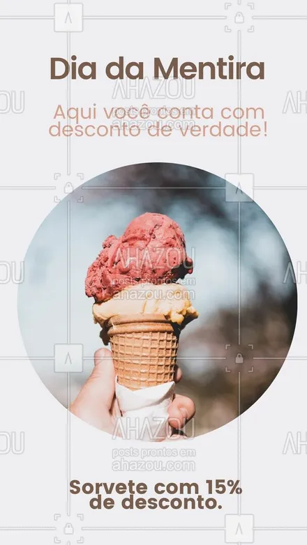 posts, legendas e frases de gelados & açaiteria para whatsapp, instagram e facebook: Aqui o Dia da Mentira é especial.
Escolha seus sabores favoritos e receba 10% de desconto na pesagem.
Aproveite!
#ahazoutaste  #diadamentira #desconto #promocao  #sorvete  #sorveteria  #açaíteria  #açaí 
