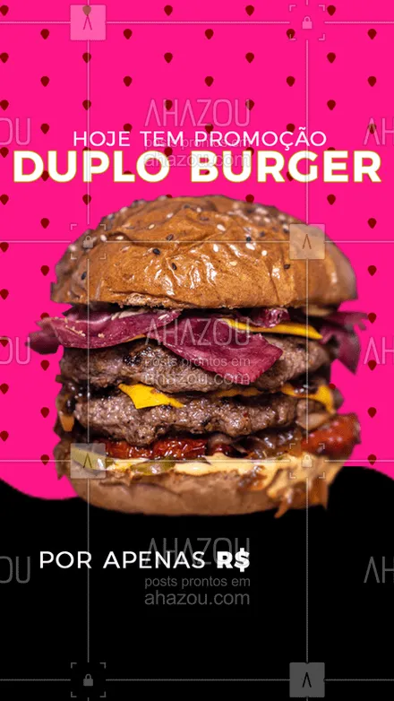 posts, legendas e frases de hamburguer para whatsapp, instagram e facebook: Começou a época de promoções. A promoção de hoje é Duplo Burger por apenas R$......
Aproveite ! Peça agora
#ahazoutaste #burger #promocao #comer #instafood