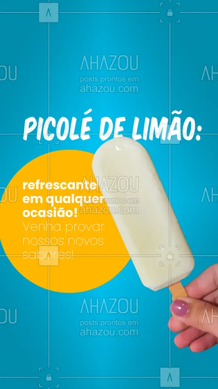 posts, legendas e frases de gelados & açaiteria para whatsapp, instagram e facebook: Um limãozinho desses, bicho! Você também ama? Venha provar nossos novos sabores! 🍋💚
#ahazoutaste #gelados #picolé #limão #fruta #cupuaçú  #sorveteria 