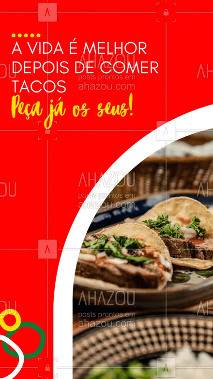 posts, legendas e frases de cozinha mexicana para whatsapp, instagram e facebook: Deixe seu dia mais gostoso com os nossos deliciosos tacos! 😋🌮
#tacos #ahazoutaste  #comidamexicana  #cozinhamexicana  #vivamexico  #texmex 