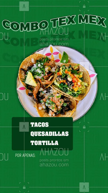 posts, legendas e frases de cozinha mexicana para whatsapp, instagram e facebook: Aqui você tem um experiência culinária mexicana por um valor promocional.
Não perca esta oportunida e peça já o nosso combo.
Comida mexicana é o que falta para o seu dia se tornar mais feliz.
#ahazoutaste #combo #promocao #comidamexicana  #texmex  #tacos #quesadillas #tortilla