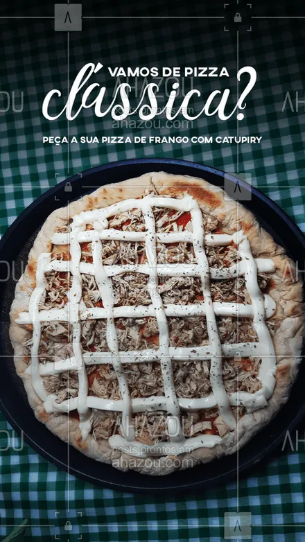 posts, legendas e frases de pizzaria para whatsapp, instagram e facebook: A pizza de frango com catupiry já virou um clássico de tão famosa e boa que é. ? Aquela pizza que todo mundo gosta, feita com nossos ingredientes de qualidade e fresquinhos ?  #ahazoutaste  #pizzalovers #pizzalife #pizza #pizzaria #frango #frangocomcatupiry #catupiry #clássica #ingredientes #qualidade #delivery #entregas 