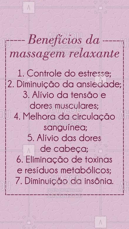 posts, legendas e frases de massoterapia para whatsapp, instagram e facebook: Já conhecia os benefícios da massagem relaxante? Que tal agendar um horário e relaxar?
#massagemrelaxante #ahazou #massoterapia