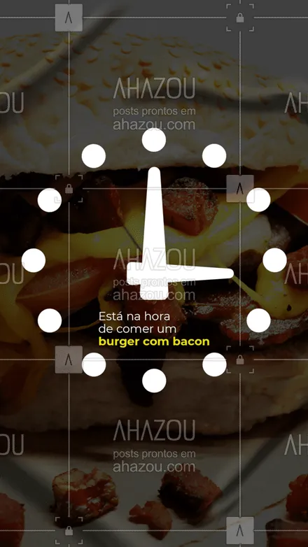 posts, legendas e frases de hamburguer para whatsapp, instagram e facebook: De acordo com o meu relógio, já ta na hora de comer aquele burgão com bastante bacon! ? No seu também? Pra sua sorte, a gente tem! ? #bacon #muitobacon #ahazoutaste #hamburgueria #burgerlovers #burger