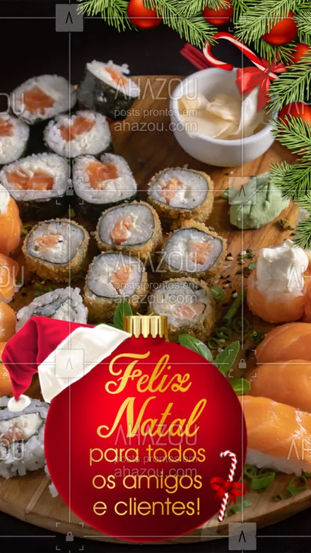 posts, legendas e frases de cozinha japonesa para whatsapp, instagram e facebook: Desejamos a todos um Feliz Natal, repleto de momentos bons com a família, paz, amor e esperança para o ano que vem por aí. ❤️ #comidajaponesa #restaurantejapones #ahazoutaste #feliznatal #natal