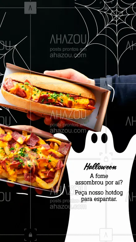 posts, legendas e frases de hot dog  para whatsapp, instagram e facebook: Nada de passar o Halloween sem o melhor hotdog da região.
Peça o seu!
#ahazoutaste #halloween #diadasbruxas  #hotdog  #food  #cachorroquente 