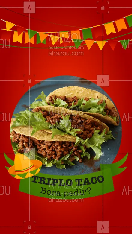 posts, legendas e frases de cozinha mexicana para whatsapp, instagram e facebook: Vai um triplo de taco aí? ? Peça o seu que temos delivery! #mexicano #ahazou #delivery #alimentacaoahz #food 