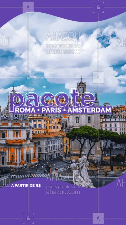 posts, legendas e frases de agências & agentes de viagem para whatsapp, instagram e facebook: Aproveite essa oportunidade única de conhecer Roma, Paris e Amsterdam na mesma viagem! É só escolher a data e anotar na agenda!
#Pacote #AhazouTravel #Europa
