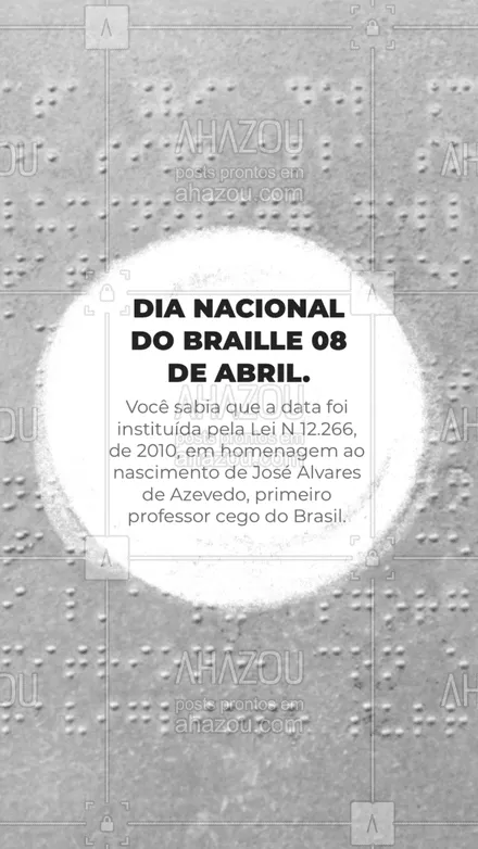 posts, legendas e frases de ensino particular & preparatório para whatsapp, instagram e facebook: Essa data é de grande importância para valorizarmos o trabalho e os recursos criados para diminuirmos a exclusão social de pessoas cegas no nosso país.
#Dia #AhazouEdu #Braille