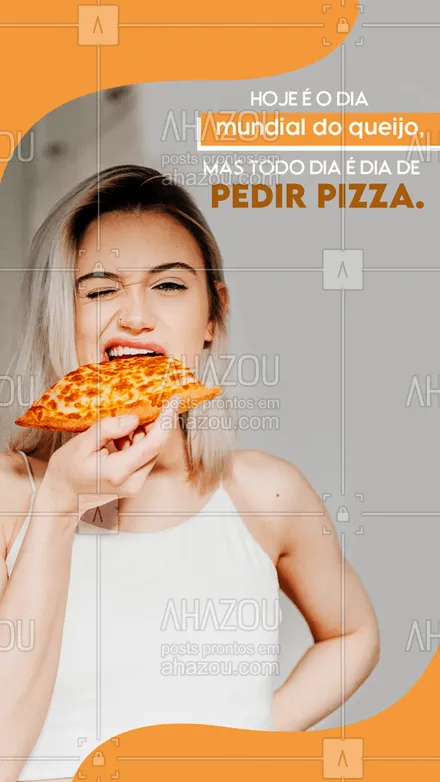 posts, legendas e frases de pizzaria para whatsapp, instagram e facebook: E o nosso cardápio é recheado de opções com queijo. Porque todo dia é dia de pedir pizza, mas hoje a sua pizza vai ficar mais gostosa com queijo. E ai, já posso anotar o seu pedido? #ahazoutaste #diamundialdoqueijo #queijo #pizza #pizzaria #quatroqueijos