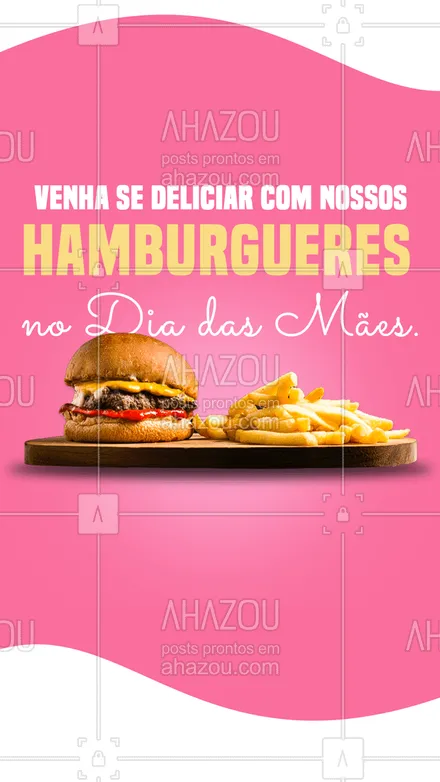 posts, legendas e frases de hamburguer para whatsapp, instagram e facebook: Você e sua mãe gostam de hambúrguer? Então nada melhor do que comemorar o Dia das Mães comendo nossos deliciosos hambúrgueres, venham até nós ou liguem e façam o pedido (inserir número). 

#burgerlovers  #hamburgueria  #hamburgueriaartesanal #ahazoutaste #burger  #artesanal #diadasmães #convite