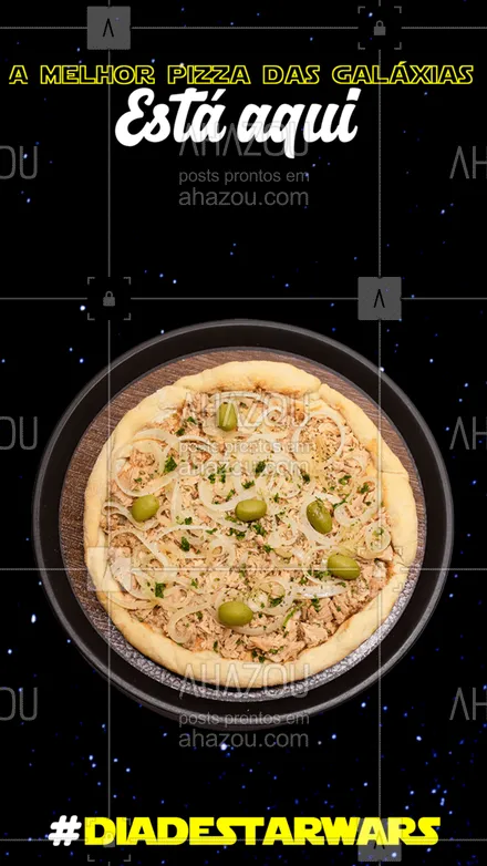 posts, legendas e frases de pizzaria para whatsapp, instagram e facebook: Você pode até procurar, mas não existe pizza tão deliciosa como essa em qualquer outra galáxia. Então aproveite e comemore o dia de star wars com a melhor pizza da região. #pizza #pizzalife #pizzalovers #pizzaria #ahazoutaste #diadestarwars #starwars #sabor #qualidade #sabores #opções
