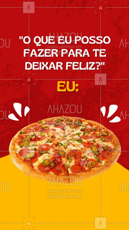 posts, legendas e frases de pizzaria para whatsapp, instagram e facebook: Até porque, ninguém é infeliz comendo uma pizza grande e beeem cheia de queijo! 😋🍕
#ahazoutaste #pizza  #pizzalife  #pizzalovers  #pizzaria 