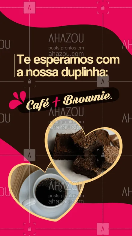 posts, legendas e frases de cafés para whatsapp, instagram e facebook: Quem aí ama essa combinação perfeita?
Nosso brownie é perfeito para acompanhar nossos deliciosos cafés.
Venha nos visitar hoje mesmo e experimente.
#ahazoutaste  #café  #barista  #cafeteria  #coffee #brownie