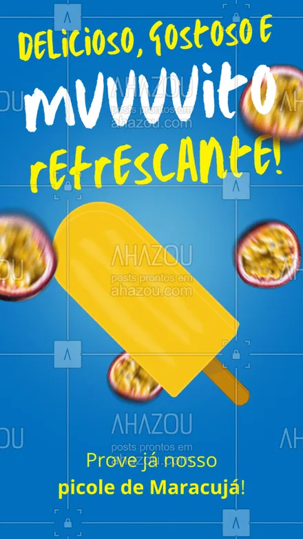 posts, legendas e frases de gelados & açaiteria para whatsapp, instagram e facebook: Maracujouuu! Venha provar nossos novos sabores de picolé! 💛💛
#ahazoutaste #gelados   #sorveteria  #icecream #picolé #sabores #novossabores