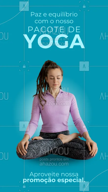 posts, legendas e frases de yoga para whatsapp, instagram e facebook: Explore todas as vantagens de ser um praticante de yoga com o nosso pacote! 🌸🙌 Aproveite nossa promoção em pacotes de yoga e descubra o poder transformador dessa prática milenar. 💫 Entre em contato e garanta o seu pacote especial para relaxar com a gente. #AhazouSaude #promoção #yoga #bemestar #saúde #relax #yogalife 