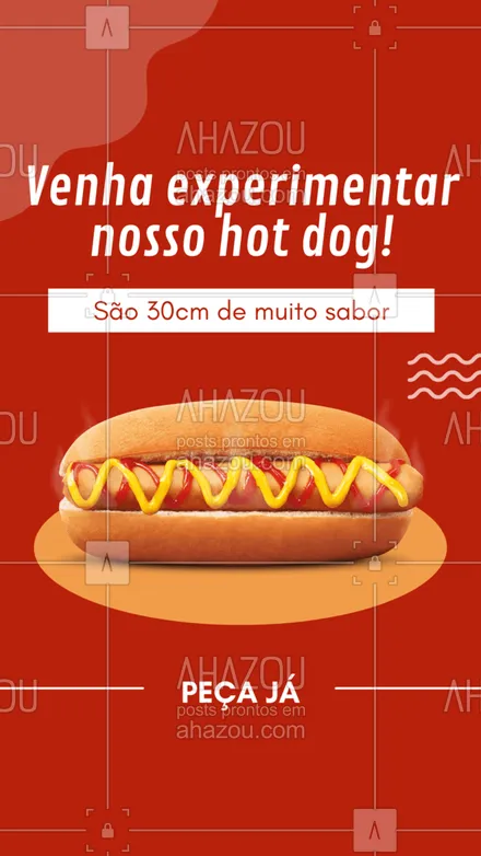 posts, legendas e frases de hot dog  para whatsapp, instagram e facebook: 30cm de muito sabor para você se deliciar.
Venha experimentar nosso hot dog!
#ahazoutaste #cachorroquente  #food  #hotdog  #hotdoggourmet  #hotdoglovers 