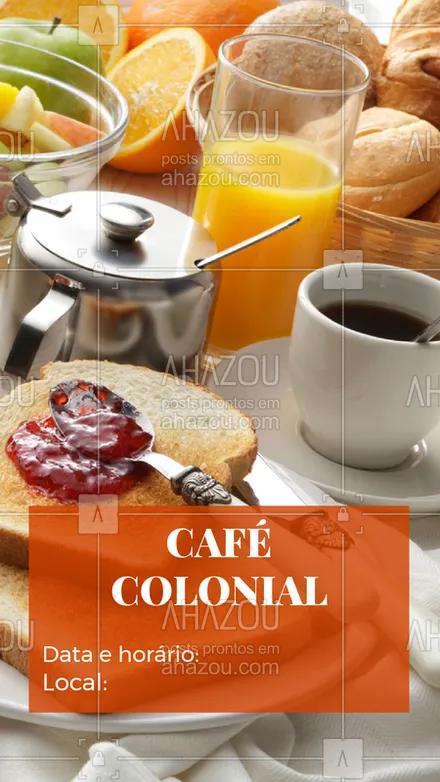 posts, legendas e frases de cafés para whatsapp, instagram e facebook: Você é nosso convidado especial para o Café Colonial que ocorrerá no dia XX às XX horas no local XX ☕️ Esperamos você! #café #ahazoutaste #cafécolonial