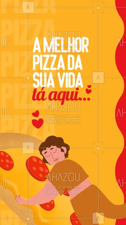 posts, legendas e frases de pizzaria para whatsapp, instagram e facebook: Aqui você se surpreende a cada mordida da nossa pizza. E aí, qual vai ser o sabor de hoje? 😋🍕
#ahazoutaste #pizza  #pizzalife  #pizzalovers  #pizzaria 